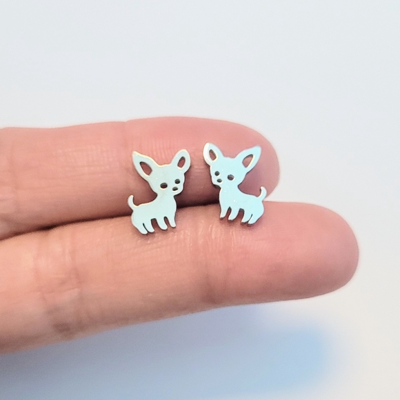 Cute doggy, puppy stainless steel earrings in silver color. Hypoallergenic - Picture 2 of 4